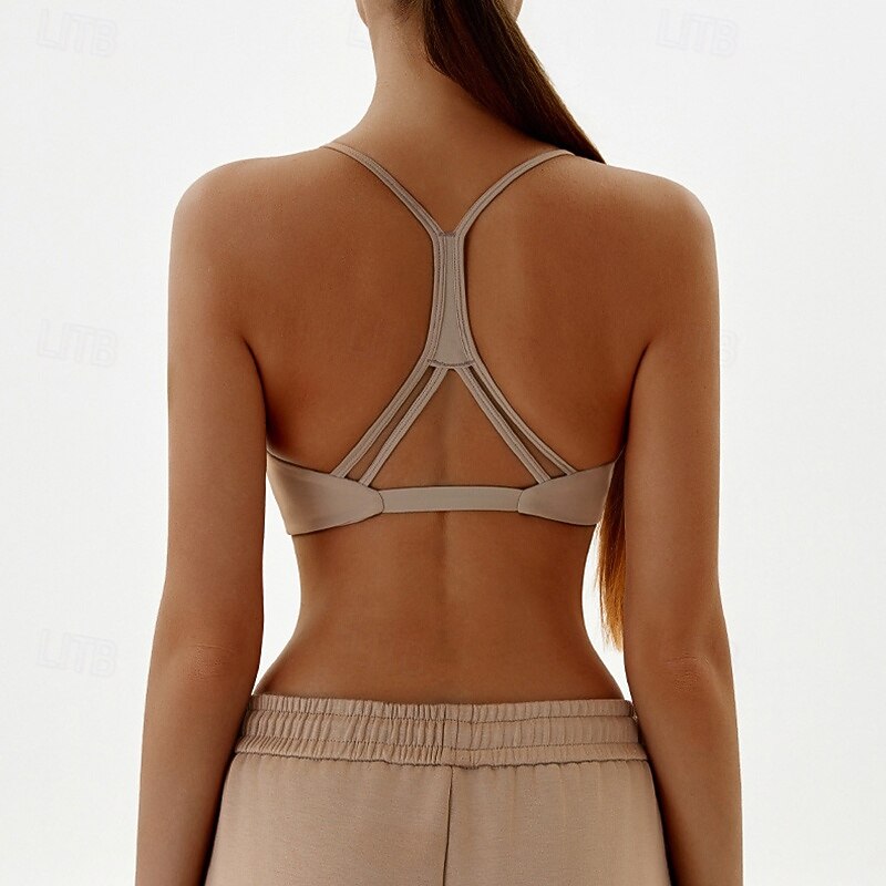 Women's Strappy Sports Bras Underwear Low Support Breathable Wireless Padded Solid / Plain Color Sport Activewear Black Green Gym Fitness Yoga4