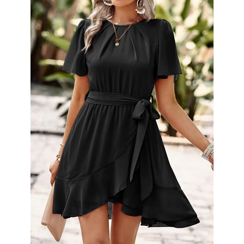 Women's Mini Dress Black Dress Casual Dress Cocktail Dress Formal Dress Fashion Modern Daily Beach Weekend Regular Fit Plain Short Sleeve Crew Neck Black Summer2