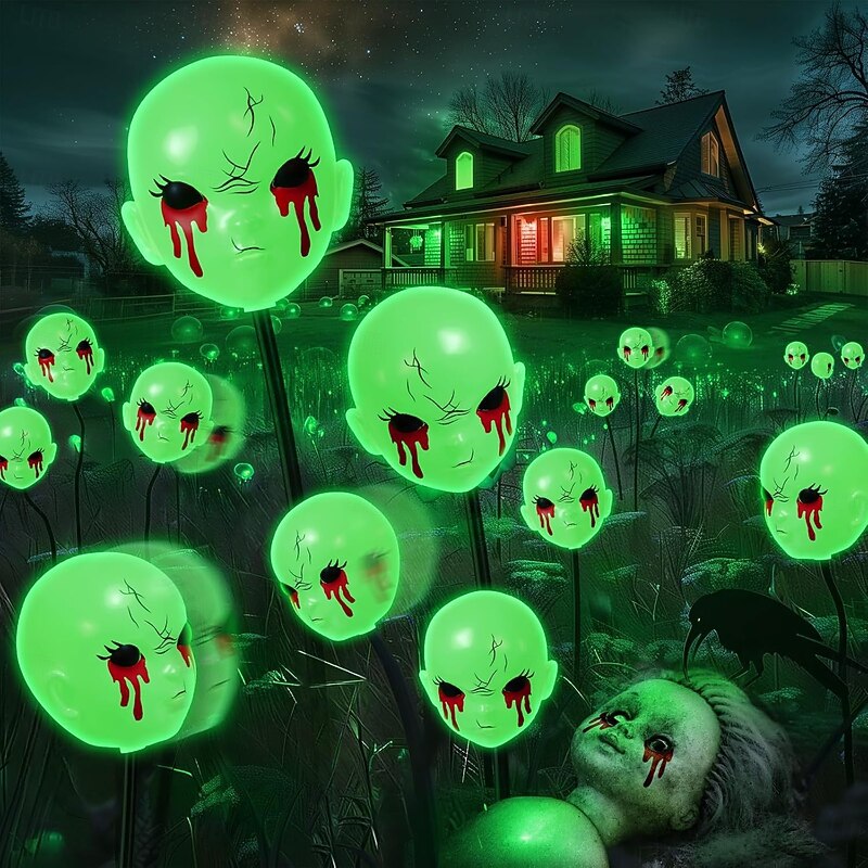 1 Pc Halloween Outdoor Waterproof Solar Ghost Skull 6 Head Ground Insertion Light Courtyard Garden Lawn Path Horror and Weird Decorative Light Landscape Light