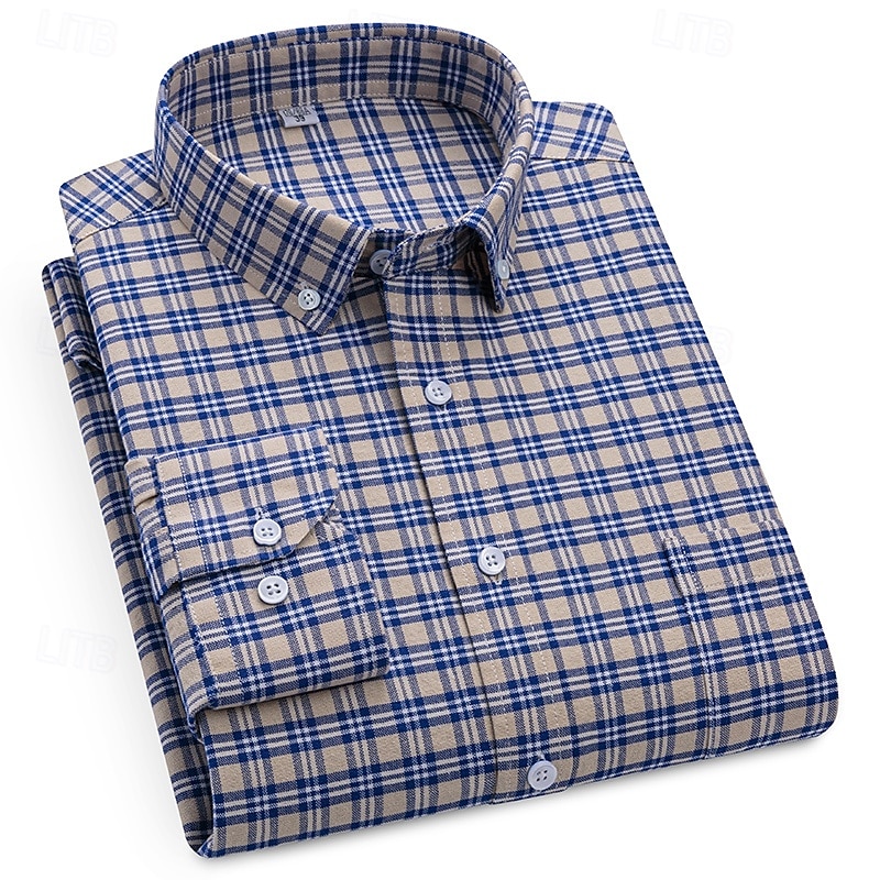 Men's Shirt Dress Shirt Button Down Shirt Oxford Shirt Plaid Shirt Plaid / Striped / Chevron / Round Daily Wear Corporate Clothing Light Yellow Yellow Red Navy Blue Long Sleeve Shirt Collar All