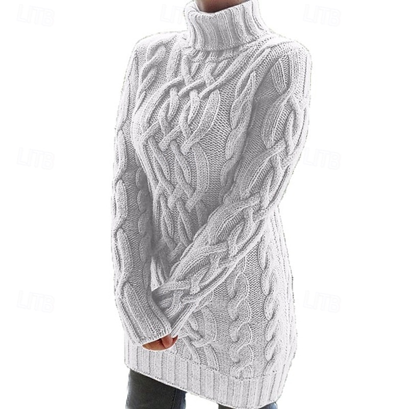 Women's Sweater Pullover Fashion Soft Solid Color Cable Turtleneck Knitted Long Sleeve Regular Tops Knit Outdoor Holiday Going out Black White Fall Winter