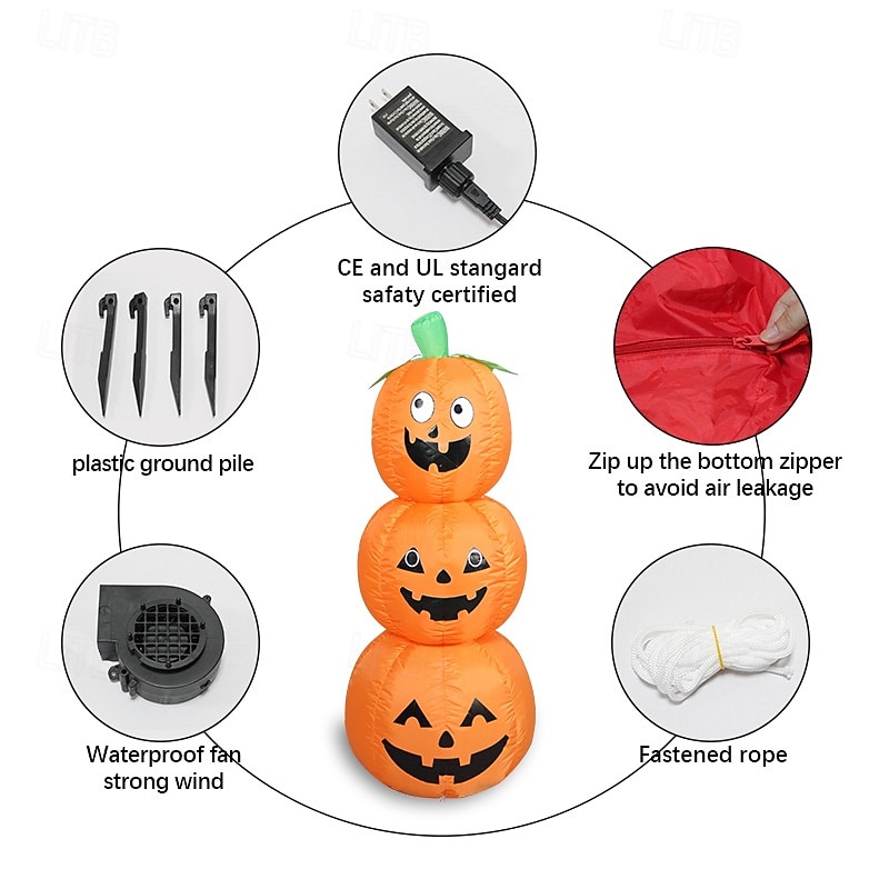 1pc, Halloween Inflatable 3 Stacked Pumpkins with Built-in Lights Blow Up Inflatables, Scene Decor, Room Decor, Home Decor, Holiday Party Decor, Halloween Decor2