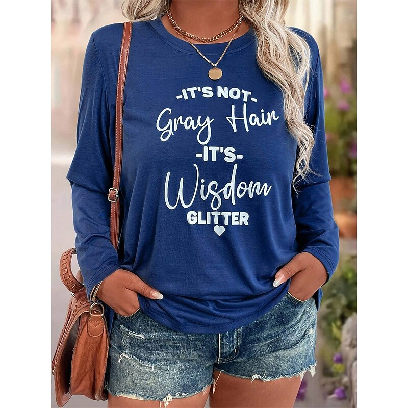 Women's Plus Size Tops T Shirt Geometry Print Long Sleeve Crew Neck Casual Daily Polyester Fall Winter Black Blue