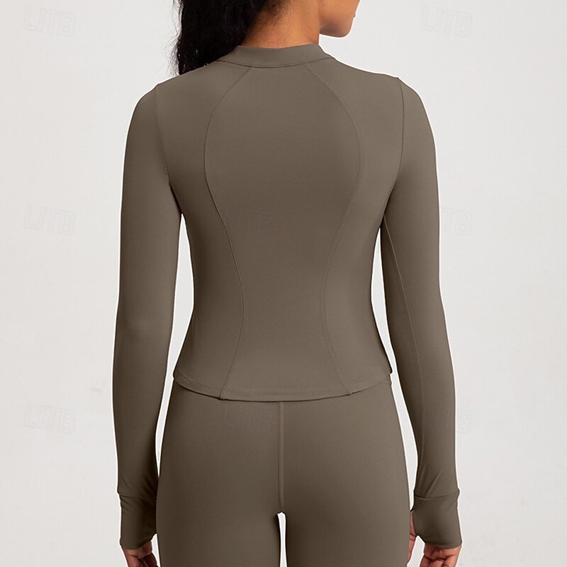 Women's Workout Shirt Breathable Zipper Long Sleeve Sports Solid Color Top For Pilates Running Yoga Activewear3