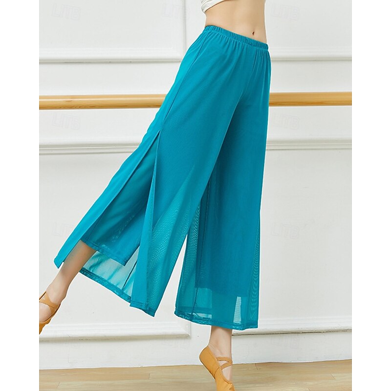 Women's Wide Leg Slacks Streetwear Casual Full Length Natural Plain Elastic Waist Mesh Soft Street Daily Wear Weekend claret Gray Green Lake blue Black Fall Regular Fit4