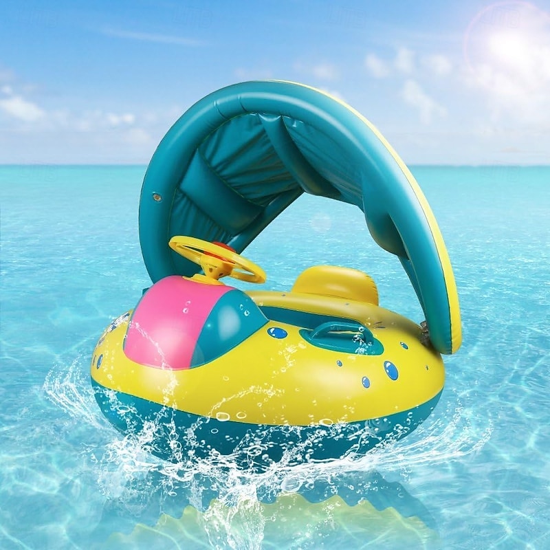 Kids' Swimming Pool Float with Adjustable Sunshade - Colorful Inflatable Ring Water Game Safety Seat PVC Material Ideal for Kids Over 3 Years Old Pool Toy  Playful Design  Durable Pool Toy