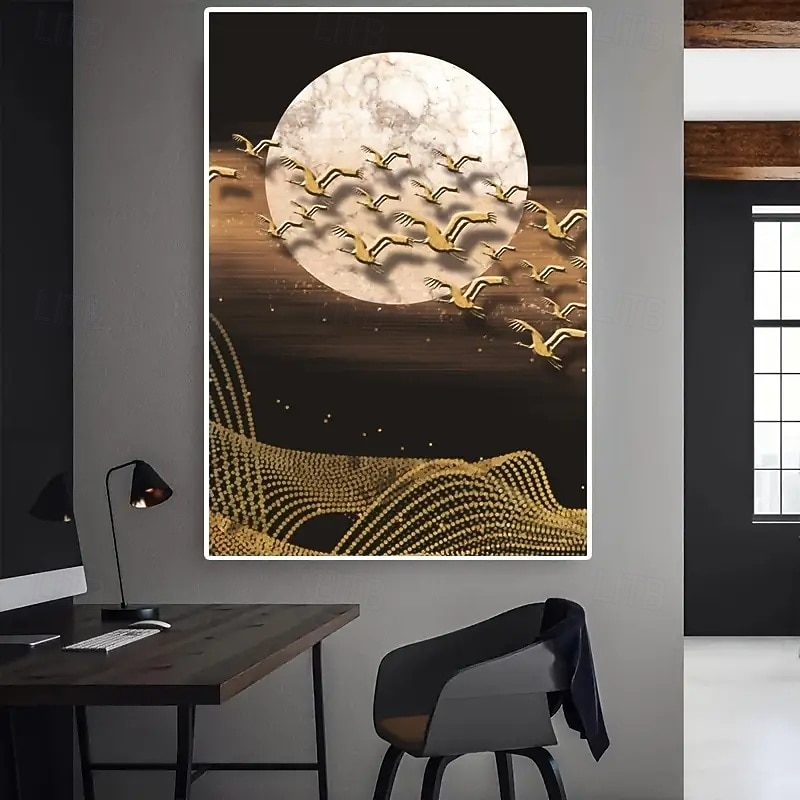 A Frameless Golden Goose And Moon Abstract Canvas Wall Art Modern Decorative Poster Suitable For Bedroom Living Room And Classroom Decoration3