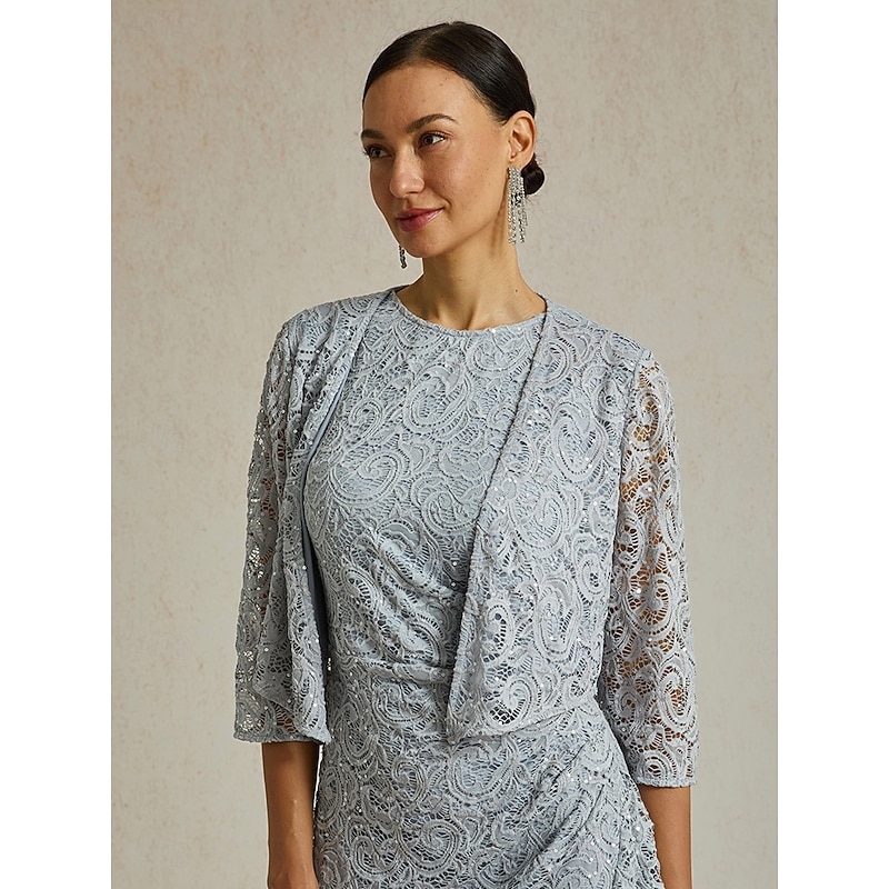 Women's Lace Shirt Elegant Daily Party Crew Neck Light Grey Summer Spring Fall