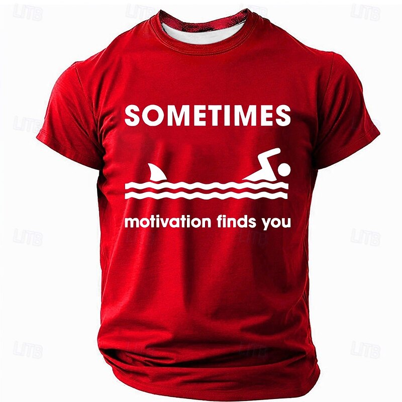 Men's Funny Graphic T-Shirt: Sometimes Motivation Finds You Shark Swimmer Design4