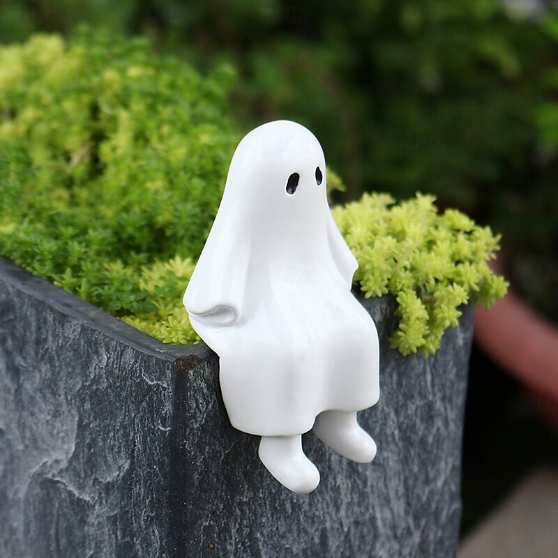 Halloween Resin Sitting Cute Ghost Decoration Figurine, Cute Spooky Decoration for Outdoor Yard, Balcony, Planter, Bookshelf, and Home Display2