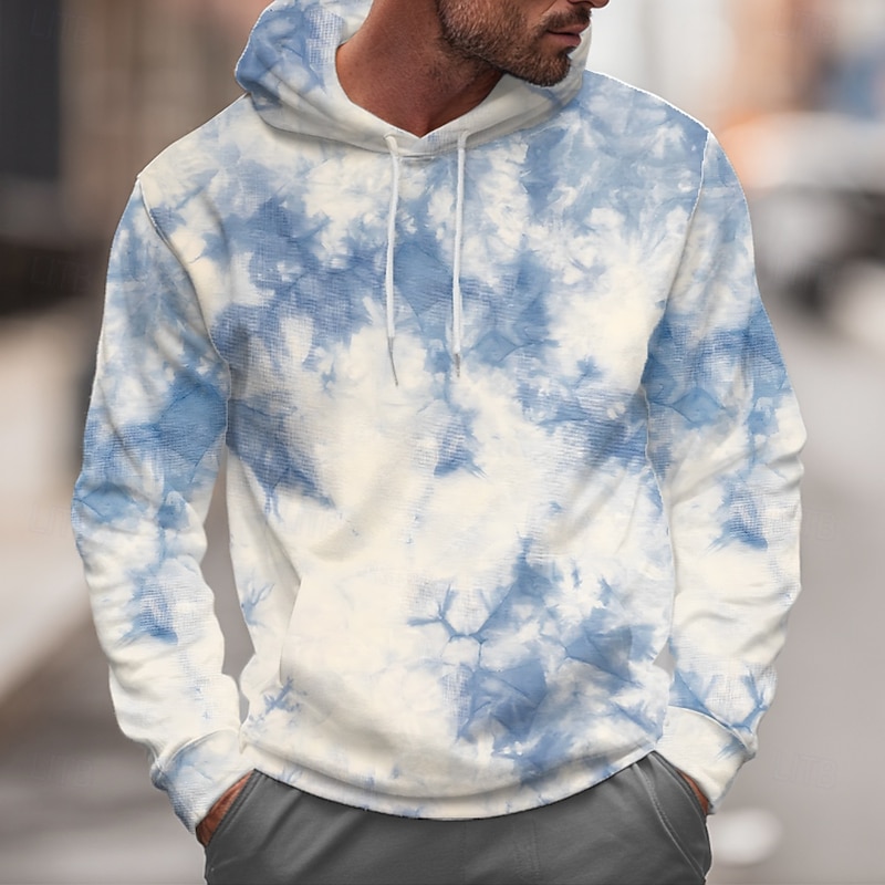 Men's Abstract Hoodies Sweatshirt Cool Party Long Sleeve Crew Neck Club Streetwear Blue Purple Drawstring Fall Winter Designer