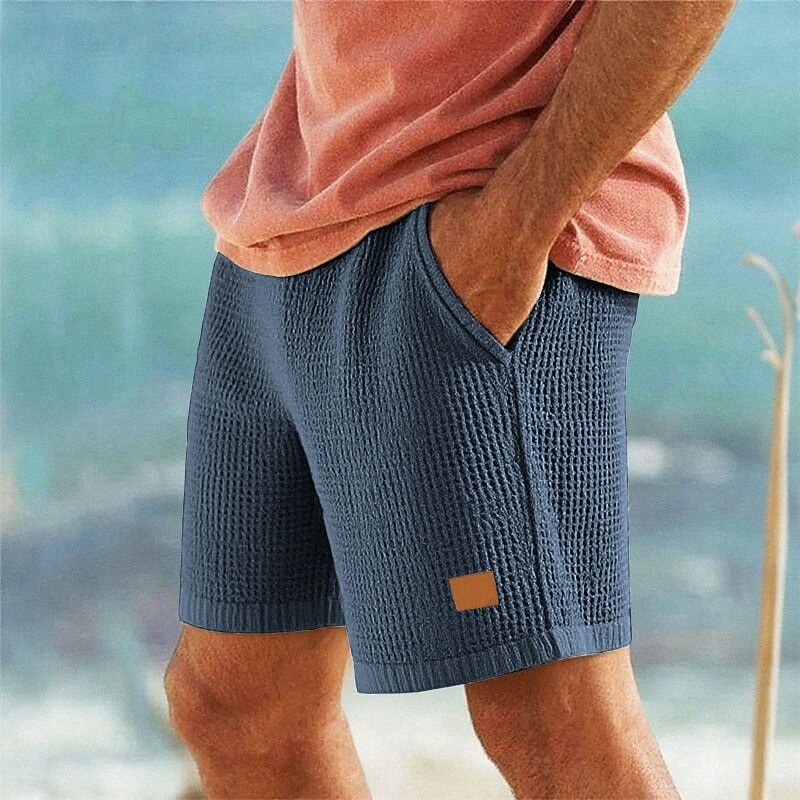 Men's Waffle Shorts Shorts Summer Shorts Casual Shorts Pocket Elastic Waist Drawstring Plain Comfort Breathable Short Outdoor Vacation Sport Casual Black White2