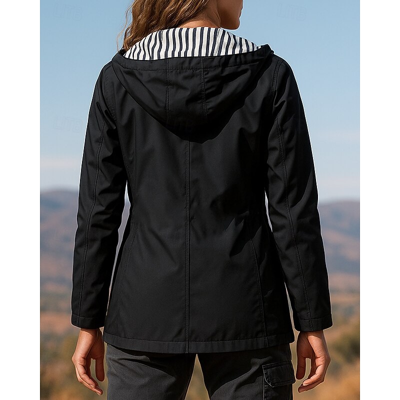 Women's Hiking Jacket rain coat Outdoor Waterproof Hiking Outfits Hiking Clothes Winter Autumn / Fall Top Hunting Camping / Hiking / Caving Traveling Solid Color Black2