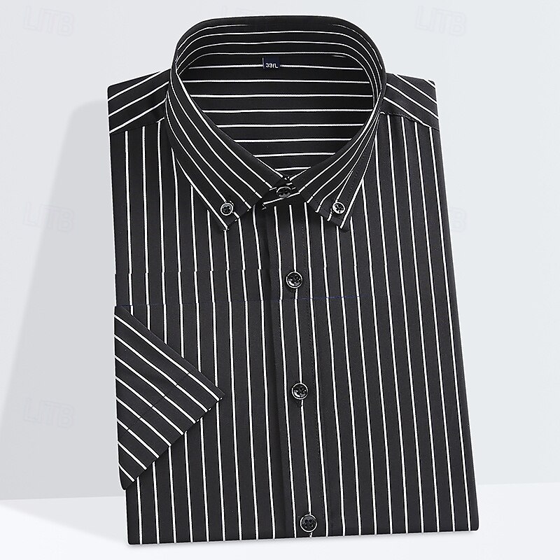Men's Shirt Dress Shirt Button Down Shirt Non Iron Shirt Striped Corporate Clothing Thanksgiving Dark Yellow Black White Yellow Short Sleeve Lapel All Seasons Clothing Apparel Print3