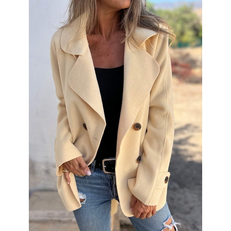 Women's Coat Comfortable Breathable Pocket Fashion Daily Plain Outdoor Casual Daily Single Breasted Regular Lapel Regular Fit Long Sleeve Outerwear Black Apricot Gray Spring Fall4