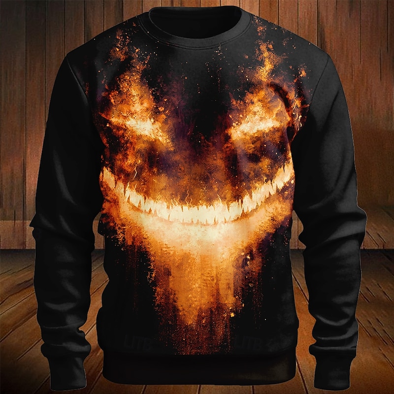 Halloween Men's Pumpkin Devil Reaper Sweatshirt Punk Party Long Sleeve Crew Neck Vacation Holiday Black 1 Black Crewneck 3D Graphic All Seasons Designer