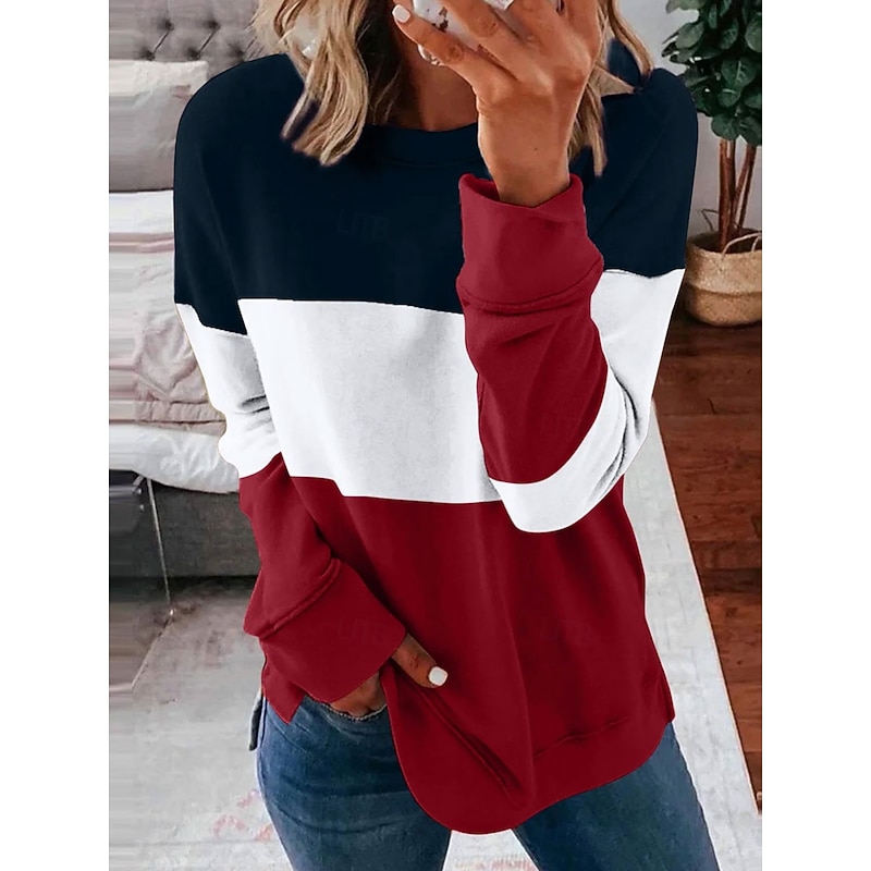 Women's Pullover Sweatshirt Graphic Striped Casual Long Sleeve Crew Neck Round Neck Regular Tops Street Casual Holiday Print Pink Wine Blue Purple Orange Spring Fall Winter