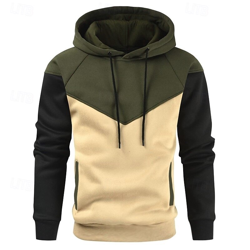 Men's Hoodie Pullover Hoodie Sweatshirt Pullover Apricot Black White Yellow Army Green Hooded Plain Patchwork Color Block Sports & Outdoor Casual Daily Streetwear Cool Sportswear Spring &  Fall