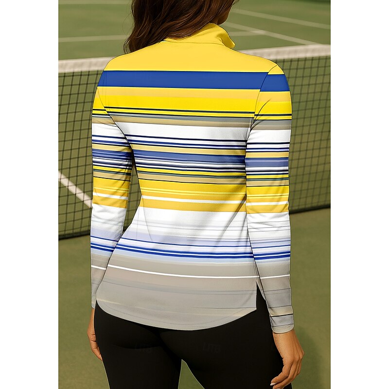 Women's Geometric Stripes Shirt Sport Shirt Golf Polo Shirt Tennis Shirt Long Sleeve Zipper Floral UPF50+ UV Resistant High Elasticity Moisture Wicking Breathable Tennis Golf Pickleball High Neck2