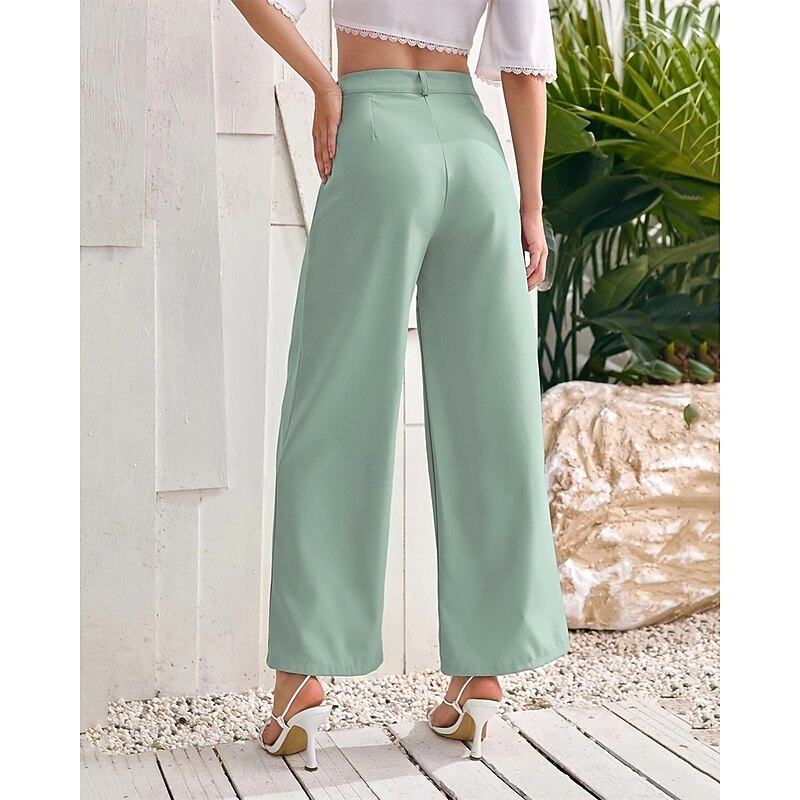 Women's Wide Leg Cropped Pants Palazzo Pants Fashion Streetwear Ankle-Length High Waist Plain Breathability Comfortable Street Daily Wear Going out Green Summer Spring Regular Fit2