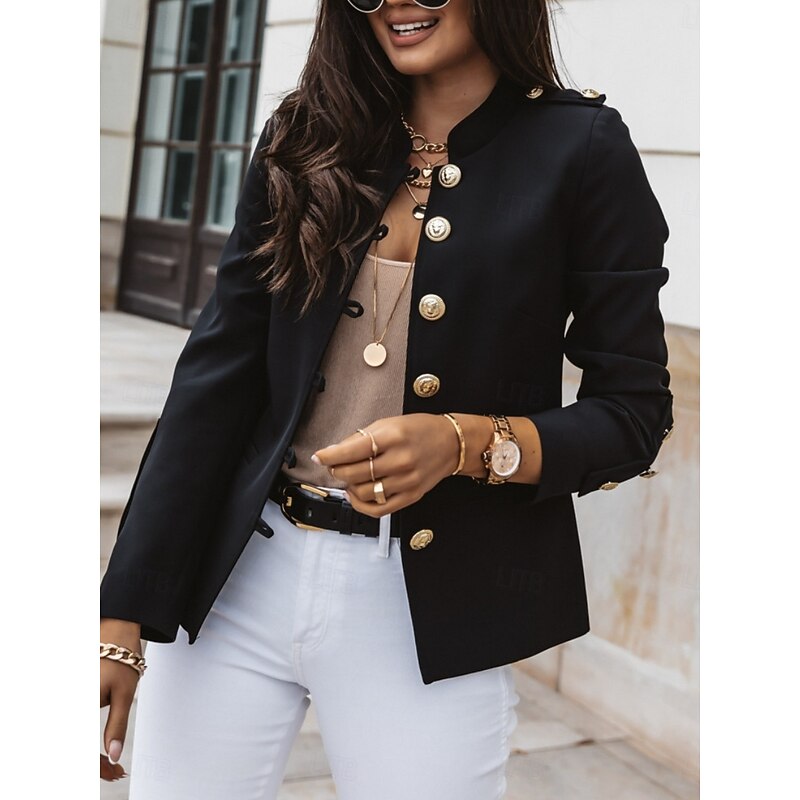 Women's Blazer Comfortable Breathable Slim Fit Fashion Daily OL Style Plain Office Work Casual Single Breasted Regular Stand Collar Regular Fit Long Sleeve Outerwear Black White Gray Summer Spring2
