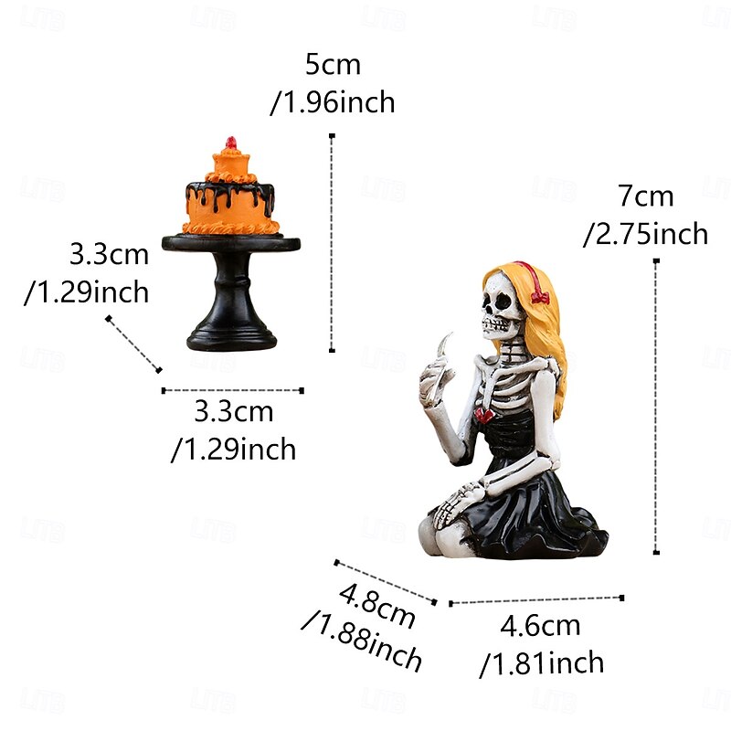 Halloween Resin Cake Skeleton Girl Figurine, Cute Spooky Decoration for Outdoor Yard, Planter, Desktop, Bookshelf, and Home Display4