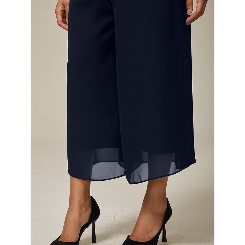 Women's Culottes Wide Leg Vacation Classic Calf-Length Mid Waist Elastic Waist Stylish Fashion Stretchy Formal Office Dailywear Navy Blue Summer Spring Fall4
