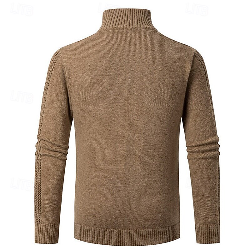 Men's Pullover Sweater Jumper Quarter Zip Sweaters Knit Sweater Ribbed Knit Regular Tops Knitted Plain Stand Collar Fashion Casual Vacation Daily Wear Clothing Apparel Fall Winter Black Khaki S M L2