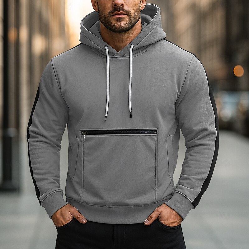 Men's Hoodie Pullover Hoodie Sweatshirt Fleece Hoodie Wine Red Army Green Navy Blue Royal Blue Purple Hooded Plain Patchwork Color Block Sports & Outdoor Casual Daily Streetwear Cool Sportswear2