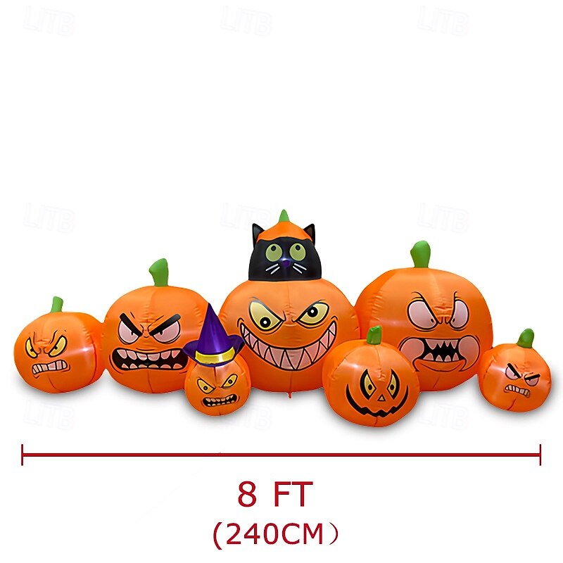 8 FT Long Inflatable Pumpkin with Black Cat, Outdoor Halloween Decor with LED Lights2