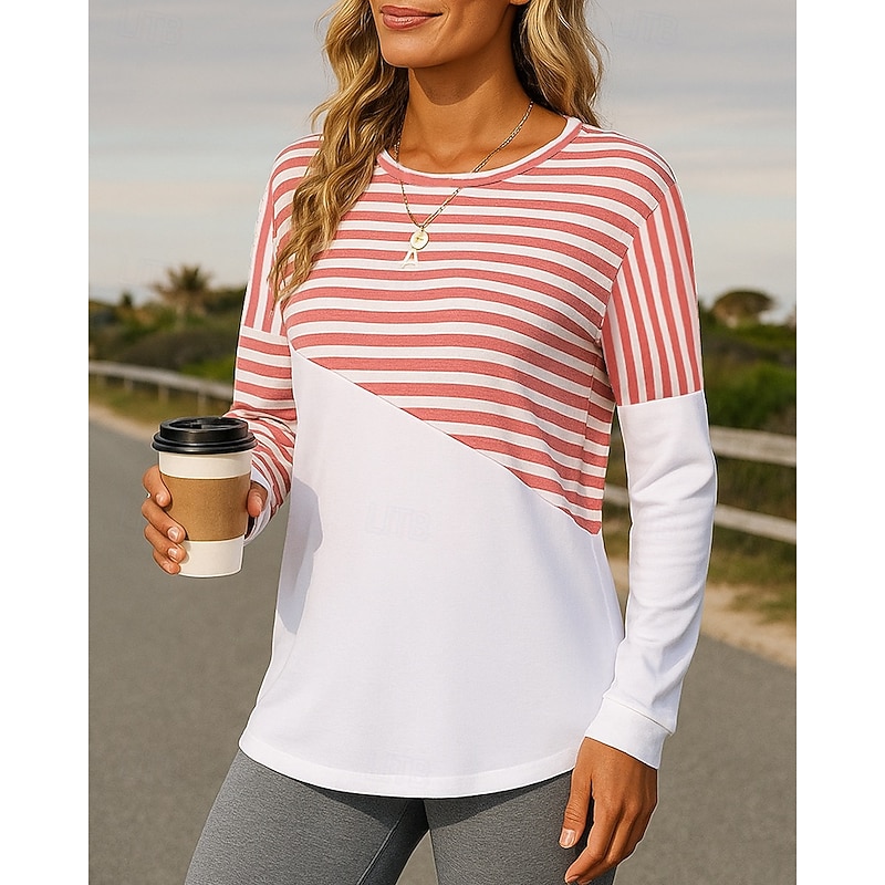 Women's Running Top Pullover Sweatshirt Long Sleeve Top Athleisure Stripes Cotton Sun Protection Windproof Gym Outdoor Running Sportswear Activewear Black Pink Red4