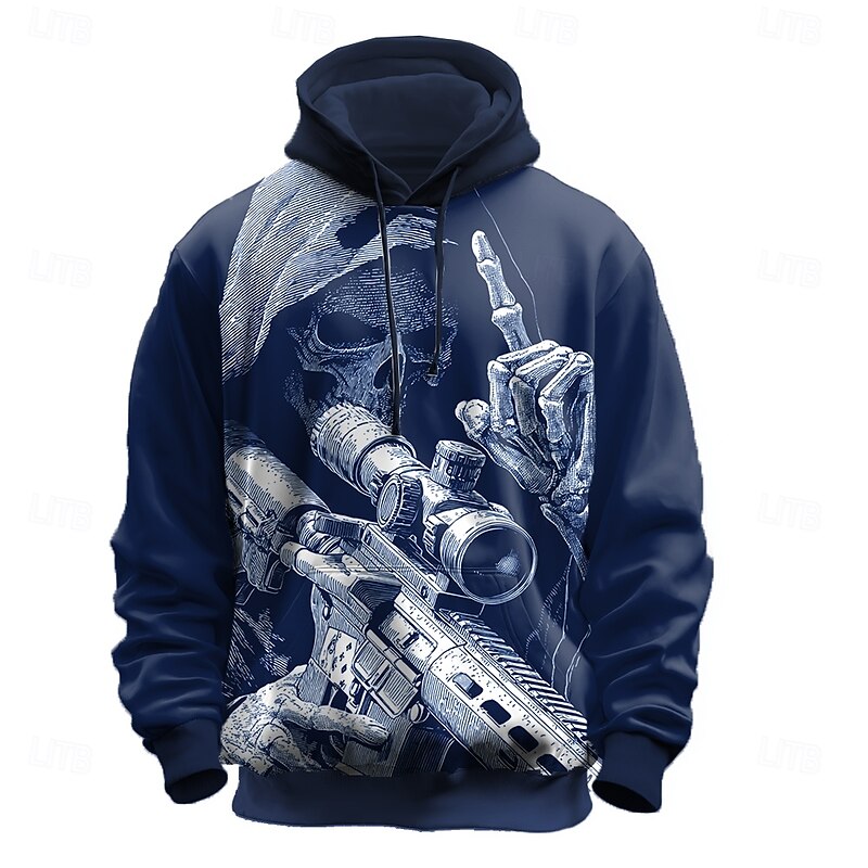 Halloween Men's Grim Reaper 3D Reaper Hoodies Sweatshirt Punk Exaggerated Long Sleeve Crew Neck Club Streetwear Black Red Drawstring Fall Winter Designer2