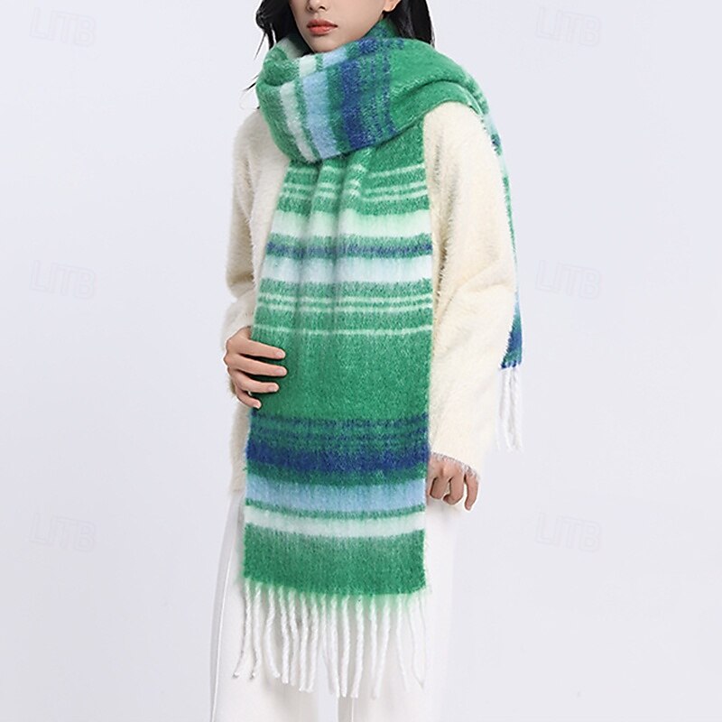 Women's Rectangle Scarf Street Daily Date Red Blue Scarf Stripe3