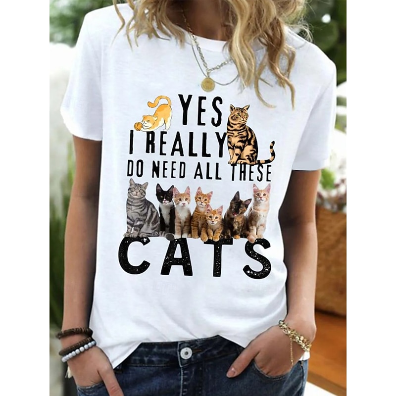 Women's T Shirt Graphic Animal Letter Vintage Stylish Classic Short Sleeve Crew Neck Round Neck Regular Tops Daily Weekend Print White Blue Green Summer