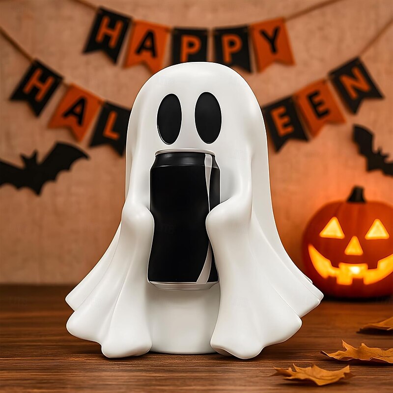 Halloween Coke Cute Ghost Decoration Cute Cute Ghost Decoration Drink Holder Plastic Can Holder w/Swap-Anytime Design Playful Spooky Desktop Decor for Coke & Soda Cans2