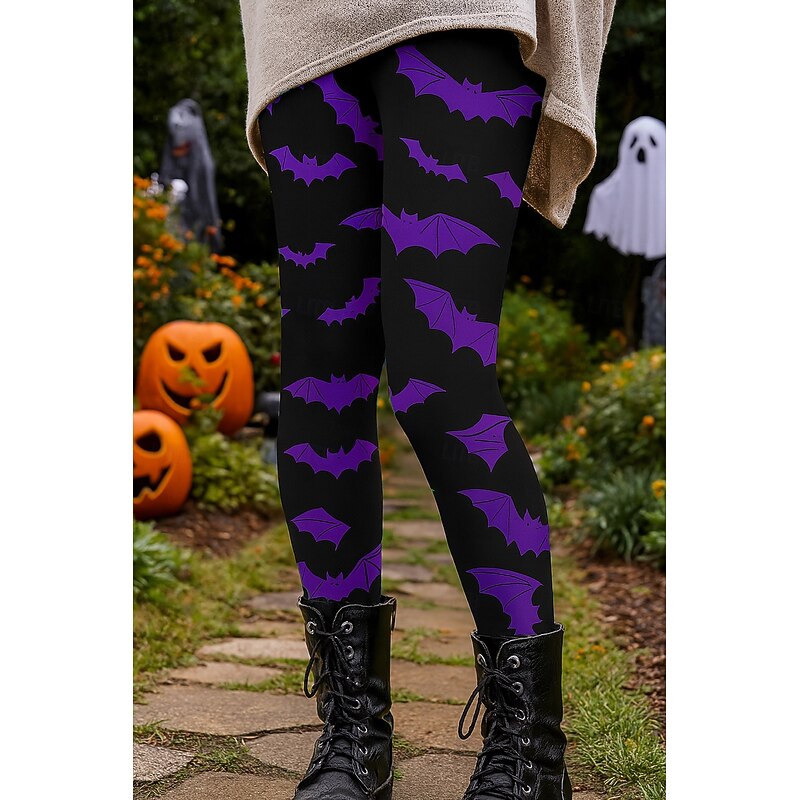 Halloween Women's Leggings Vacation Vintage Ethnic Style Ankle-Length High Waist Pants Graphic Bat 3D Print Quick Dry Breathability Soft Stretchy Outdoor Home Causal Blue Purple Orange Green Fall4