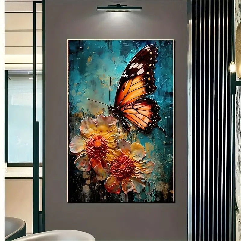 Modern Floral And Butterfly Canvas Art Poster Frameless Wall Decoration Suitable For Living Rooms And Bedrooms Room Decorations