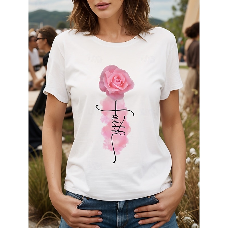 Women's T Shirt Ombre Floral Graphic Vintage Stylish Classic Short Sleeve Crew Neck Round Neck Regular Tops Daily Weekend Print Black White Yellow Pink Blue Summer Spring