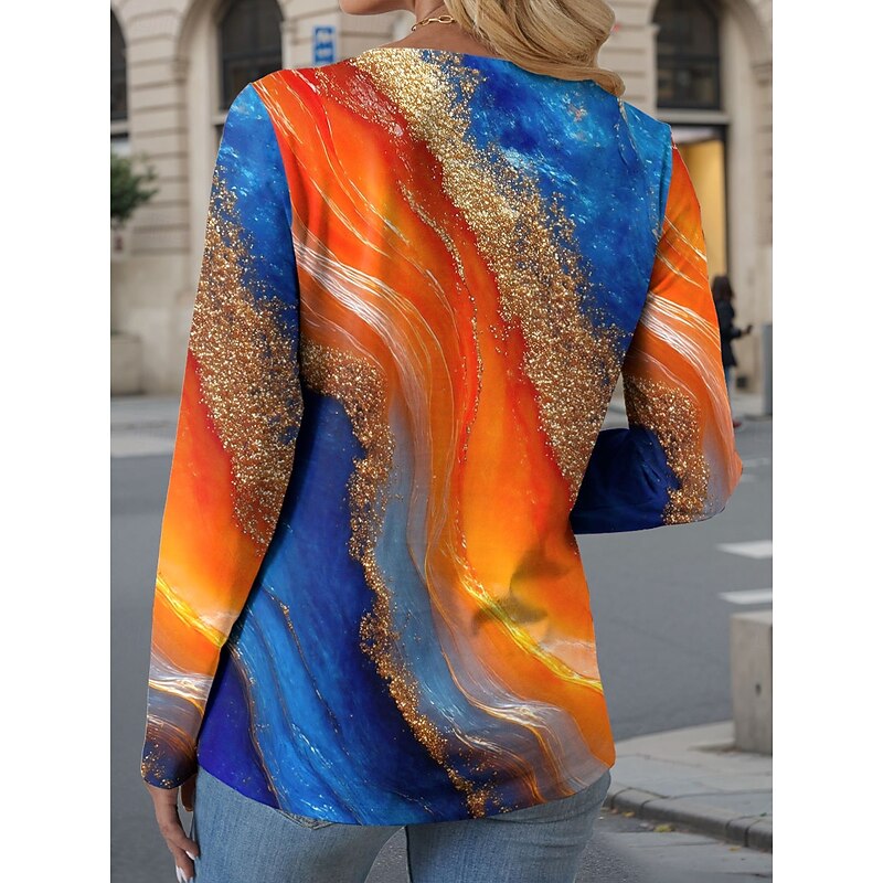 Women's T shirt Crew Neck Long Sleeve Tunic Ombre Graphic Color Block Vintage Stylish Casual  Round Neck Regular Tops Daily Print Purple Orange Green Fall2