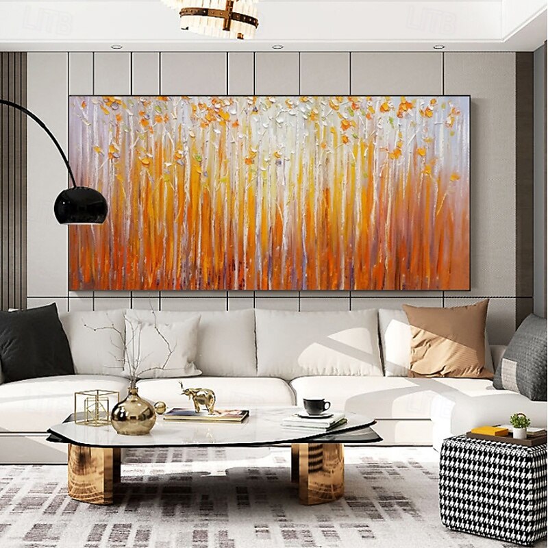 Handmade Oil Painting Canvas Wall Art Decoration Abstract Orange Wooded Landscape for Home Decor Rolled Frameless Unstretched Painting4