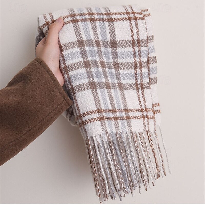 Women's Rectangle Scarf Street Daily Date Black Yellow Scarf Plaid2