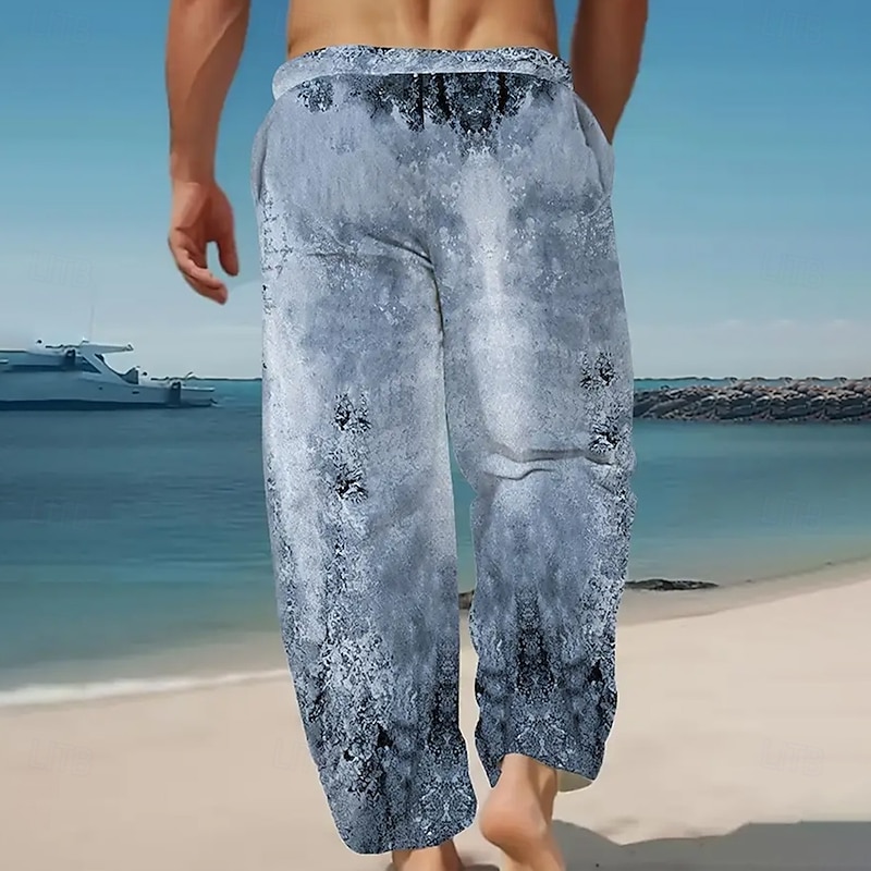 Men's Creepy Lettering Letter Printed Funny Trousers Baggy Pants Casual Pants Mid Waist Casual Outdoor Vacation Elastic Drawstring Waist Linen-Like Pants with Pockets Spring Fall 3D Print Blue3