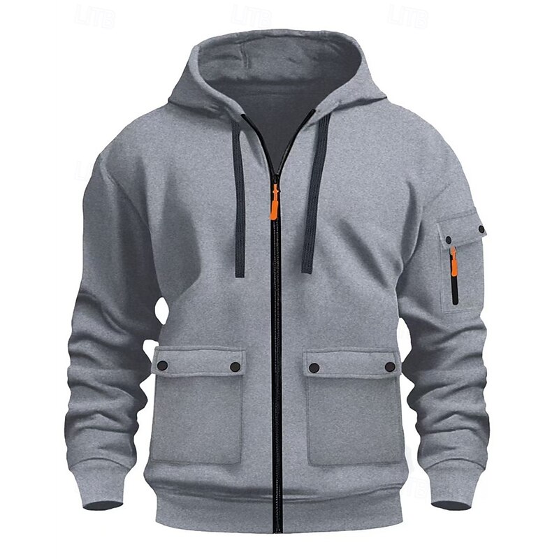 Men's Hoodie Full Zip Hoodie Black Army Green Navy Blue Khaki Light Grey Hooded Plain Pocket Sports & Outdoor Daily Holiday Polyester Streetwear Basic Casual Spring Fall Clothing Apparel Hoodies2