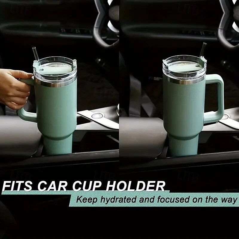 Reusable Stainless Steel Straw Tumbler, 40oz Double Wall Vacuum Insulated Bottle with Handle and Straw, Food-Grade Thermal Cup for Hot and Cold Drinks3