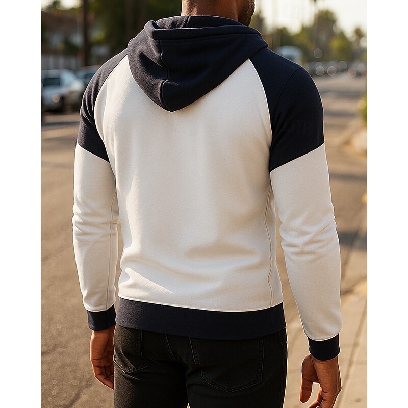 Men's Running Jacket Outdoor Jacket Hooded Jacket Pocket Hooded Long Sleeve Top Athleisure Patchwork Waterproof Windproof Lightweight Breathable Gym Workout Hiking Running Sportswear Activewear White2