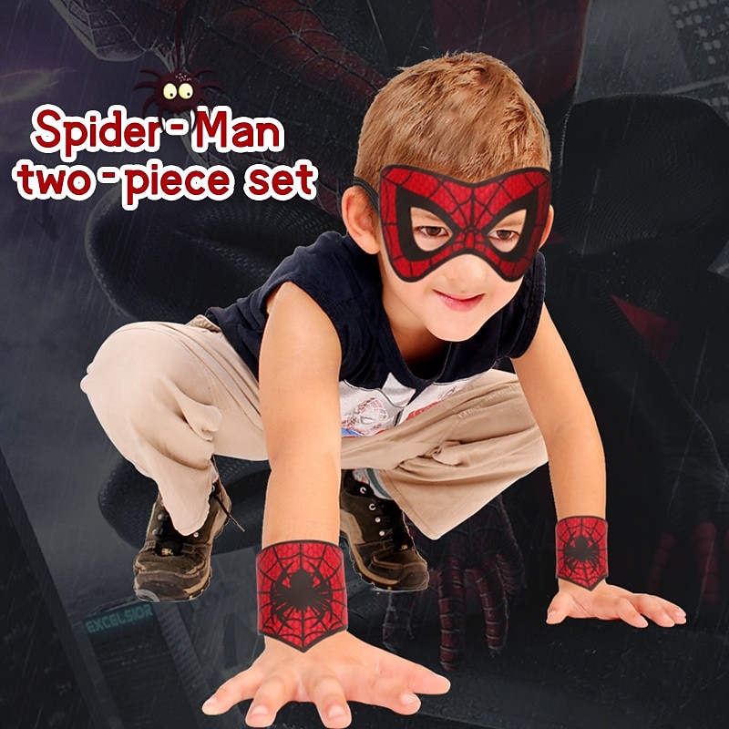 Spider Superhero Halloween Mask Arm Guards Half Face Kid's Unisex Boys' Halloween Carnival Performance Party Easy Halloween Costumes Dress Up