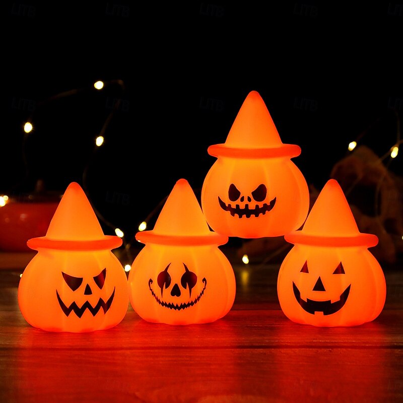 1 Pc Halloween LED electronic hat wearing pumpkin expression light indoor restaurant party atmosphere decoration light ornament light small night light2