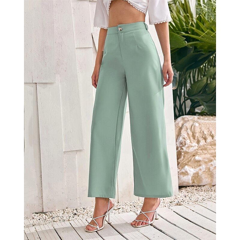 Women's Wide Leg Cropped Pants Palazzo Pants Fashion Streetwear Ankle-Length High Waist Plain Breathability Comfortable Street Daily Wear Going out Green Summer Spring Regular Fit4