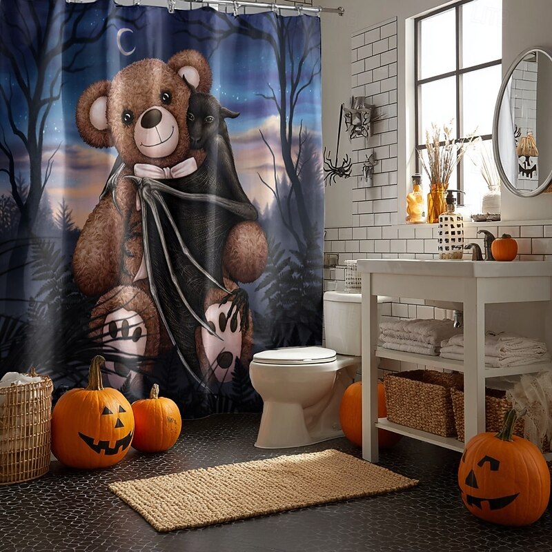 Bedtime and Moonlight Companions by Sarah Richter Halloween ShowerCurtain with Hooks Polyester Washable Waterproof Pattern Bathroom Bathtub Decor2