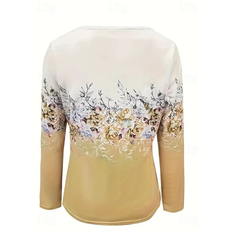 Easter Women's T shirt Long Sleeve Quarter Zip Long Sleeve Casual Floral Graphic Elegant Vintage Stylish V Neck Regular Tops Daily Yellow Pink Blue Orange Green  Spring Fall Prefall2